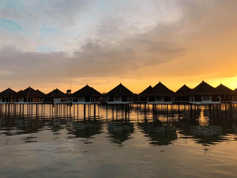 Stilt cabins above the tropical waters