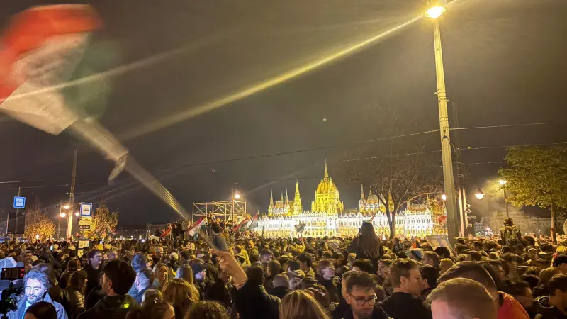 Hungarians celebrate the election victory of Peter Magyar