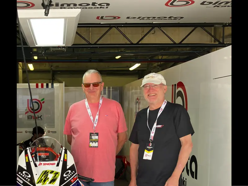 Ian and Gordon share a moment at the Hungarian WorldSBK as Bimota guests.