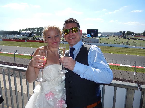 [ID: 13129] Wedding couple Richard and Annabelle toast on the balcony of our Brooklands suite