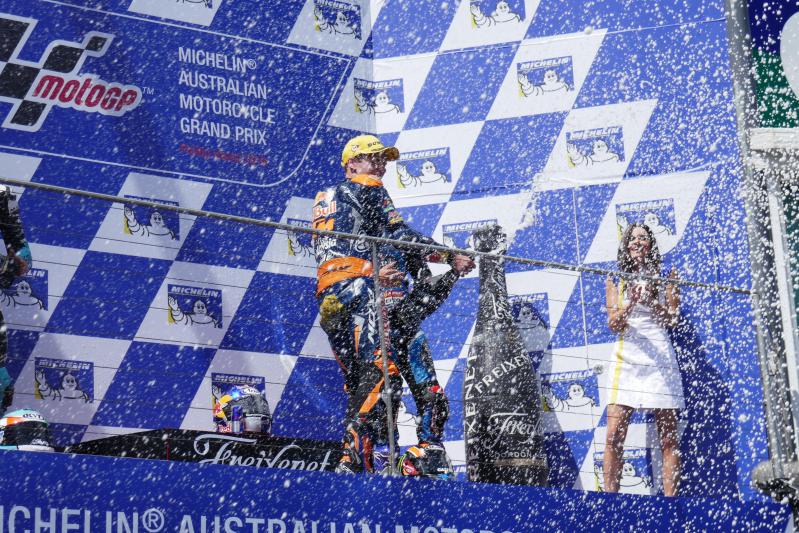 Our Team Experience platinum guests join the podium ceremony.  This is our sponsored rider Brad Binder on the Moto3 podium